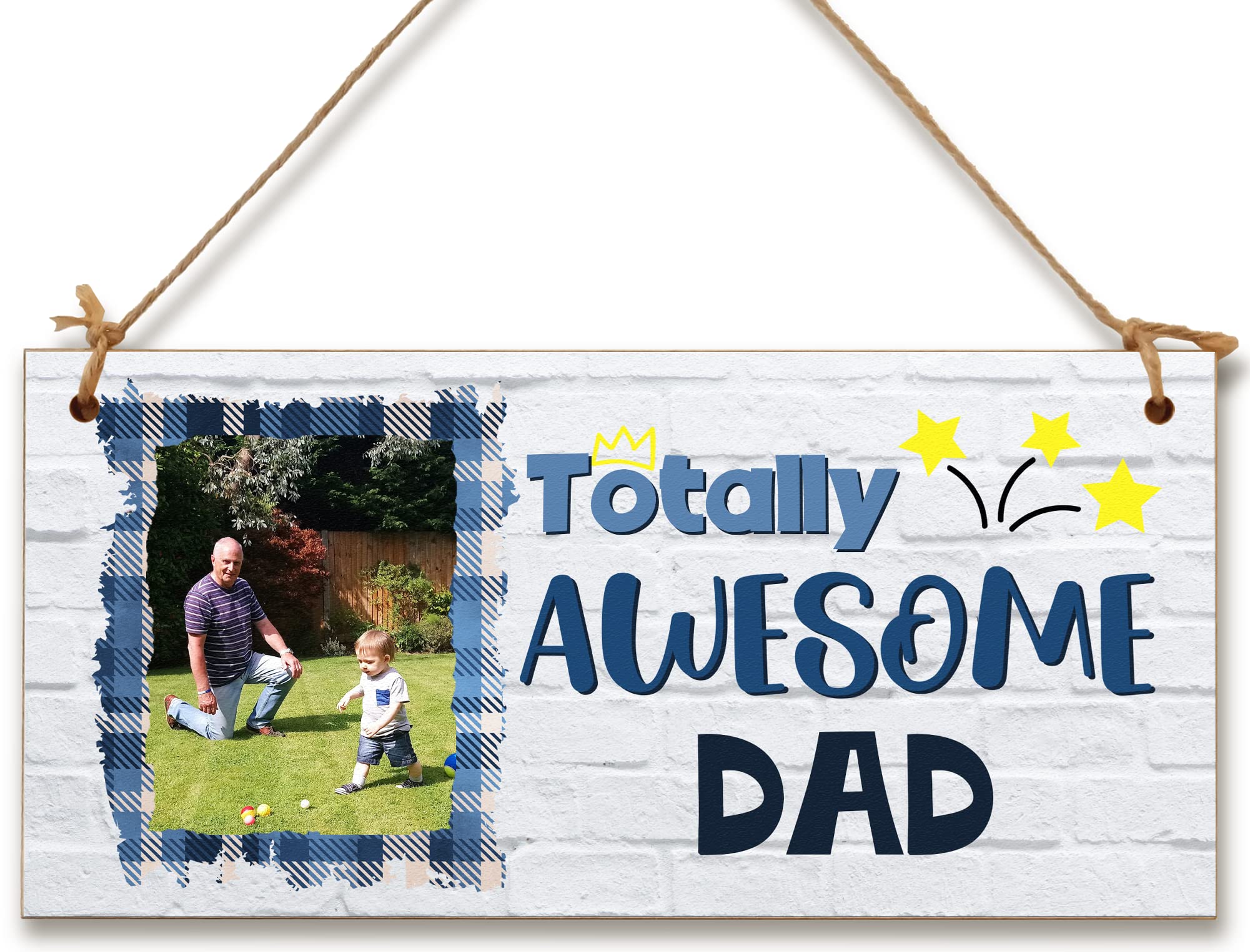 Personalised Wooden Plaque with Photo Totally Awesome Dad Gift for Daddy Grandad Door Sign Hanging Man Cave Shed