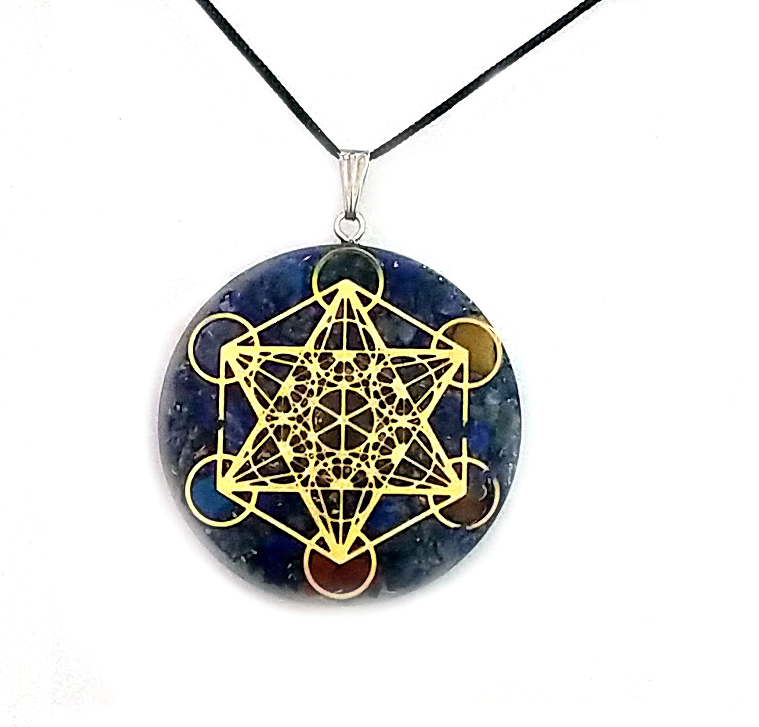 Lapis Lazuli Lajwat Metatron’s Cube Merkaba Sacred Geometry Chakra Chips Orgone Pendant for Men and Women-image-13