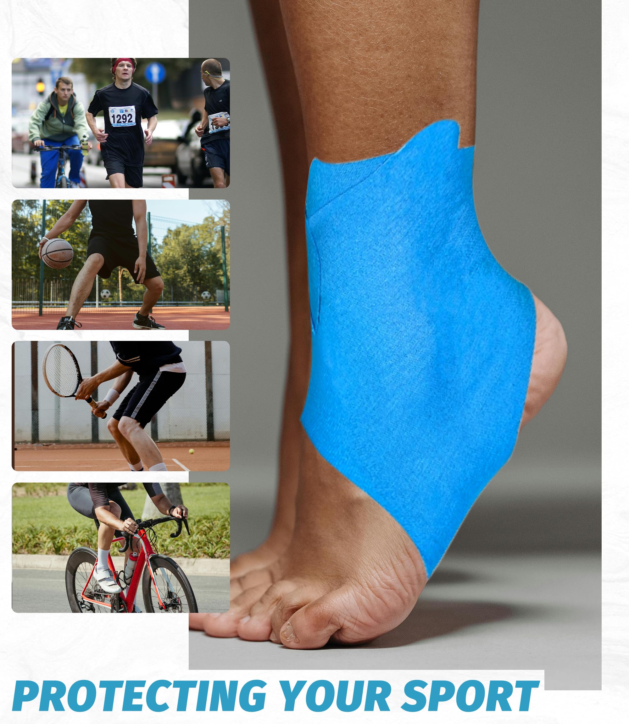 Precut - Cinta de kinesiesio para tobillo, 10 unidades, cinta de kinesiología para el tobillo, apta para la piel con perfecta comodidad, resistente al agua