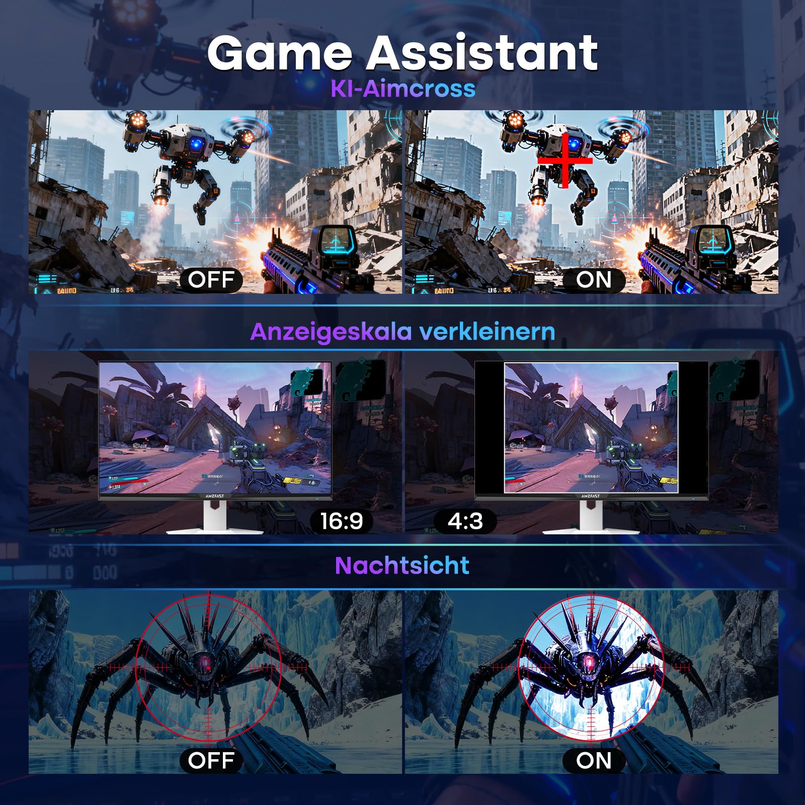 Amzfast Monitor da Gaming 27 Pollici – 200Hz, QHD 2560x1440, Rapido IPS, 1ms GtG, 95% DCI-P3, 130% sRGB, HDR, Adaptive Sync, VESA 100 * 100, HDMI 2.0 * 2/DP 1.4 * 2 con Cavo, Bianco - AMZG27F6Q