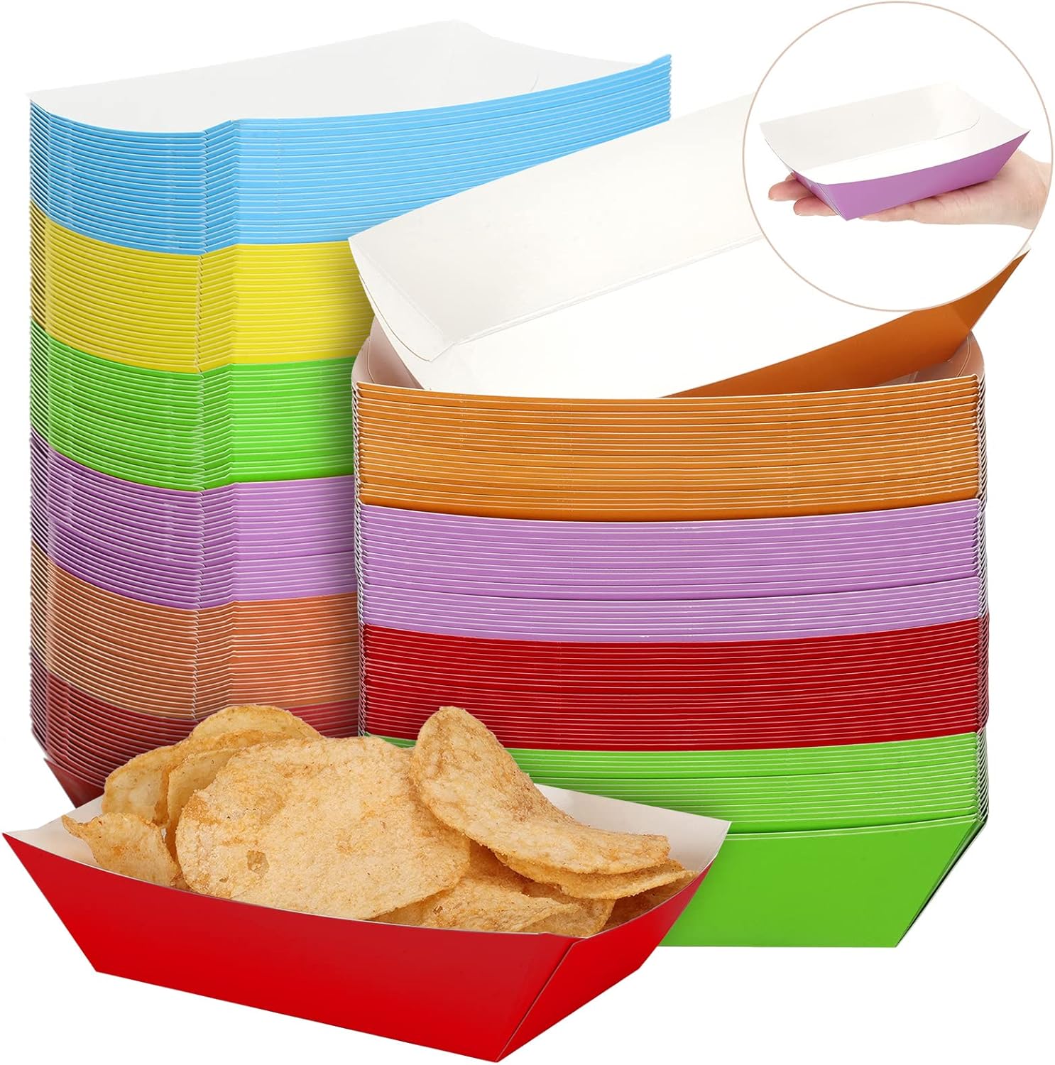120 Pcs Disposable Paper Food Trays Multicolor Nacho Boats