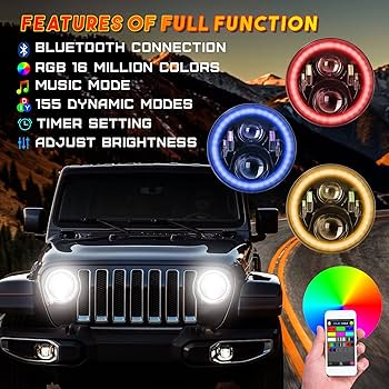 ラングラーJK jeep LEDヘッドライト DOT SAE 左右2個セット ラングラーJK jeep LEDヘッドライト DOT SAE 左右2個セット