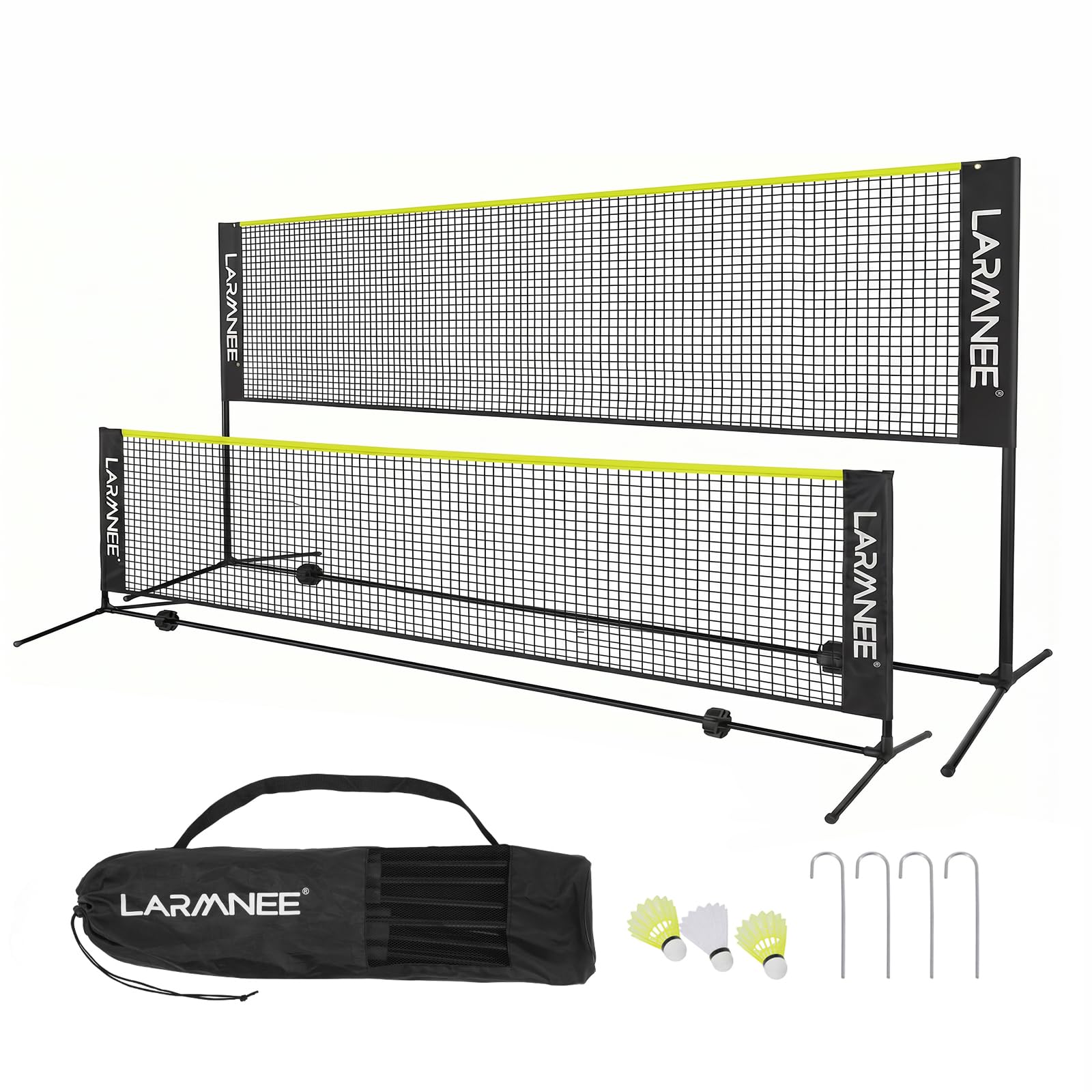 LARMNEE Badmintonnetz, Volleyballnetz, Federballnetz, 3-Fach-Höhenverstellbar 107/120/155cm, Tragbares Set für Tennis, Badminton oder Volleyball, für Garten, Indoor, Outdoor