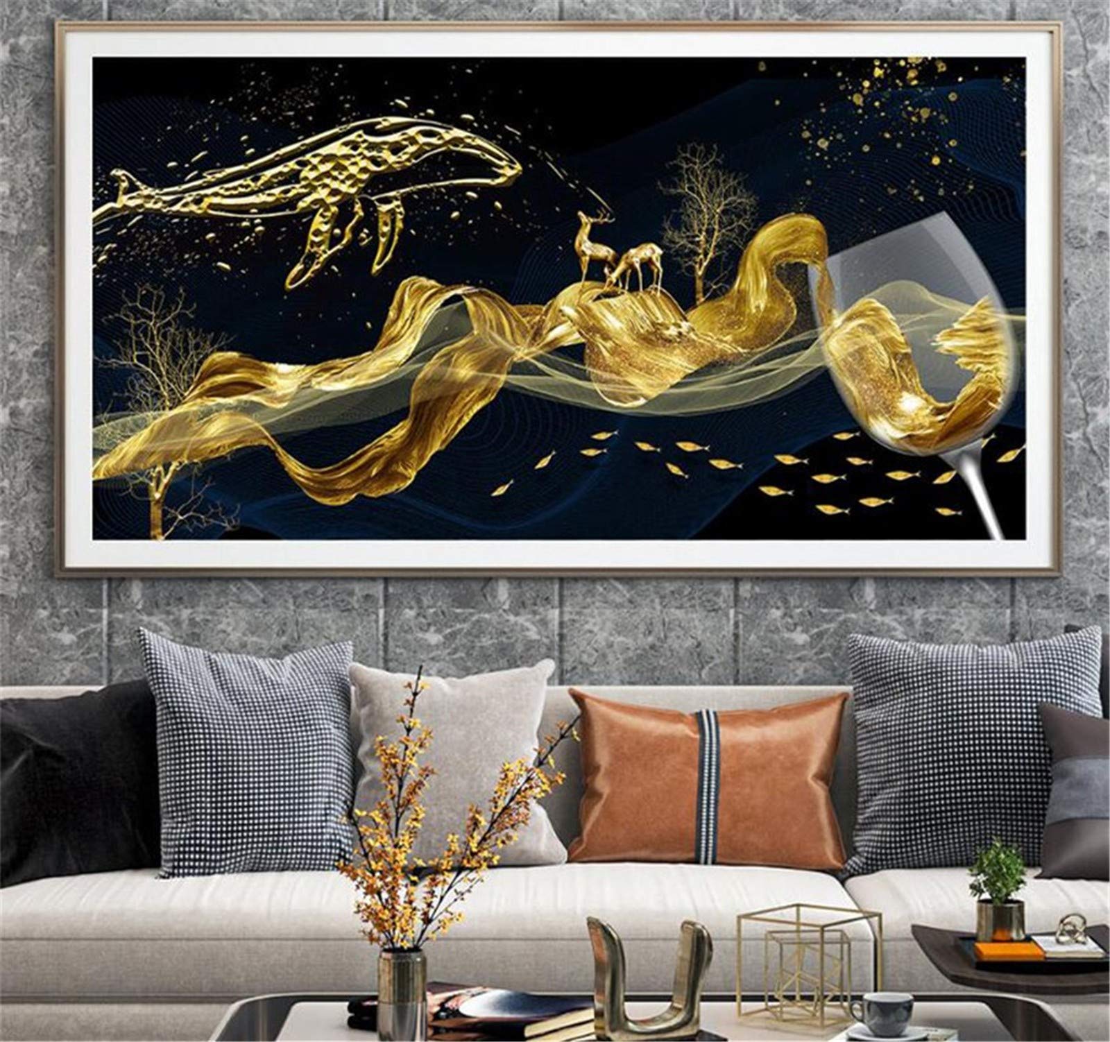 Peinture diamant cerf doré abstrait 5D kit complet grand format 80x160cm strass carrés