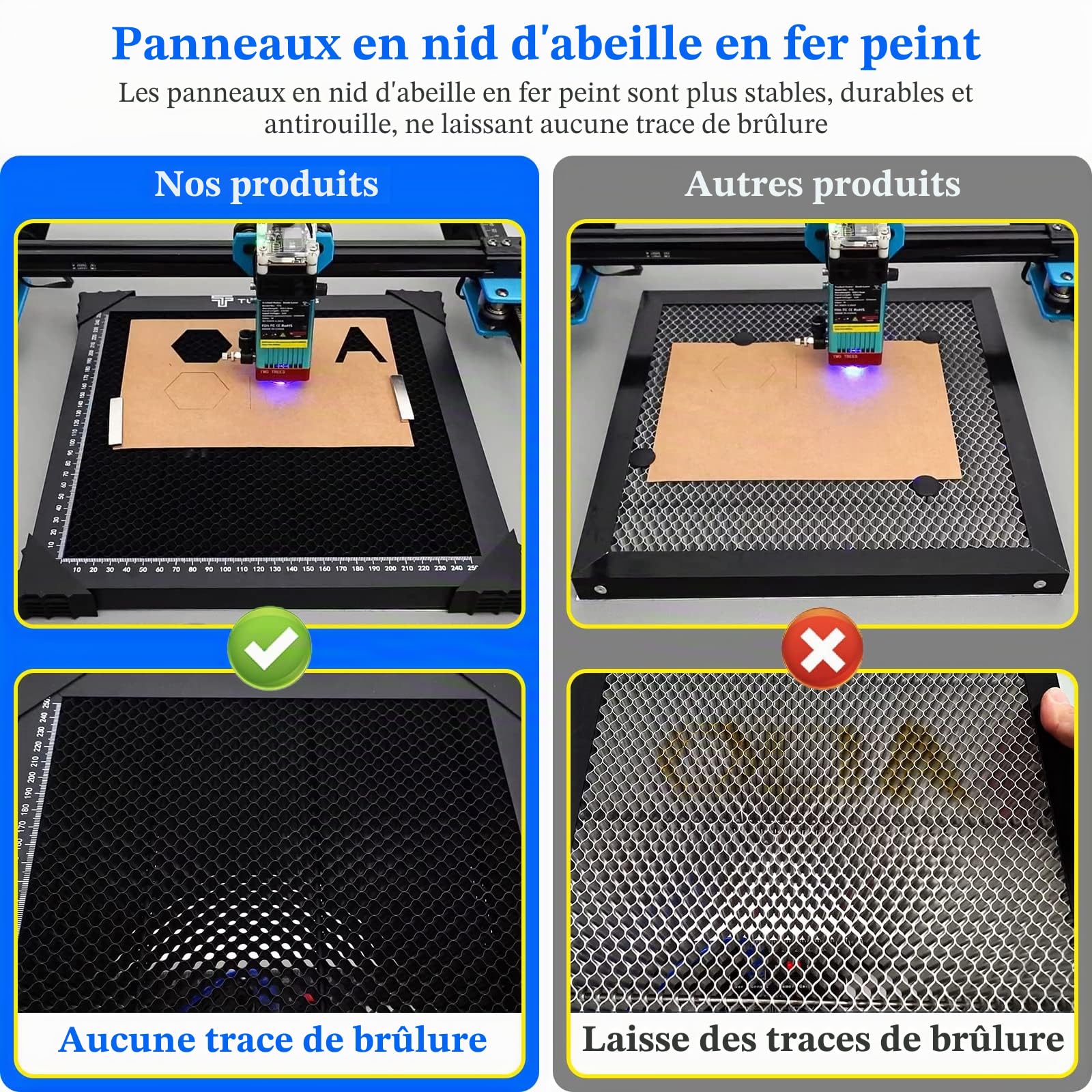 440*440 mm Table de découpe laser alvéolaire, plaque en aluminium résistante avec table à alvéoles en acier pour découpe et gravure laser efficace, accessoire essentiel pour réseau laser (17,32 x
