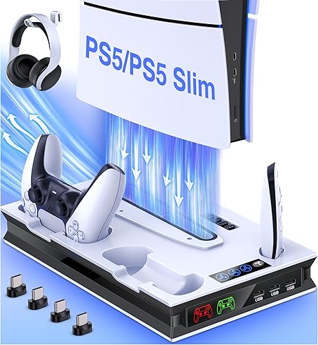 Ventilador de refrigeración de soporte con estación de carga de doble controlador para PS5 Playstation 5, accesorios para Playstation 5 Disc y