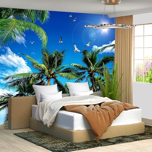 Mural de playa de palmeras fondos del océano, papel tapiz costero playero, murales de pared extra grandes para dormitorio y sala de estar (no