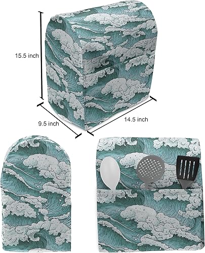 Miniatura 4 de Ambesonne Funda para batidora de soporte, color azul océano, olas de agua tormentosa y salpicaduras de agua, estilo de dibujos animados, arte de
