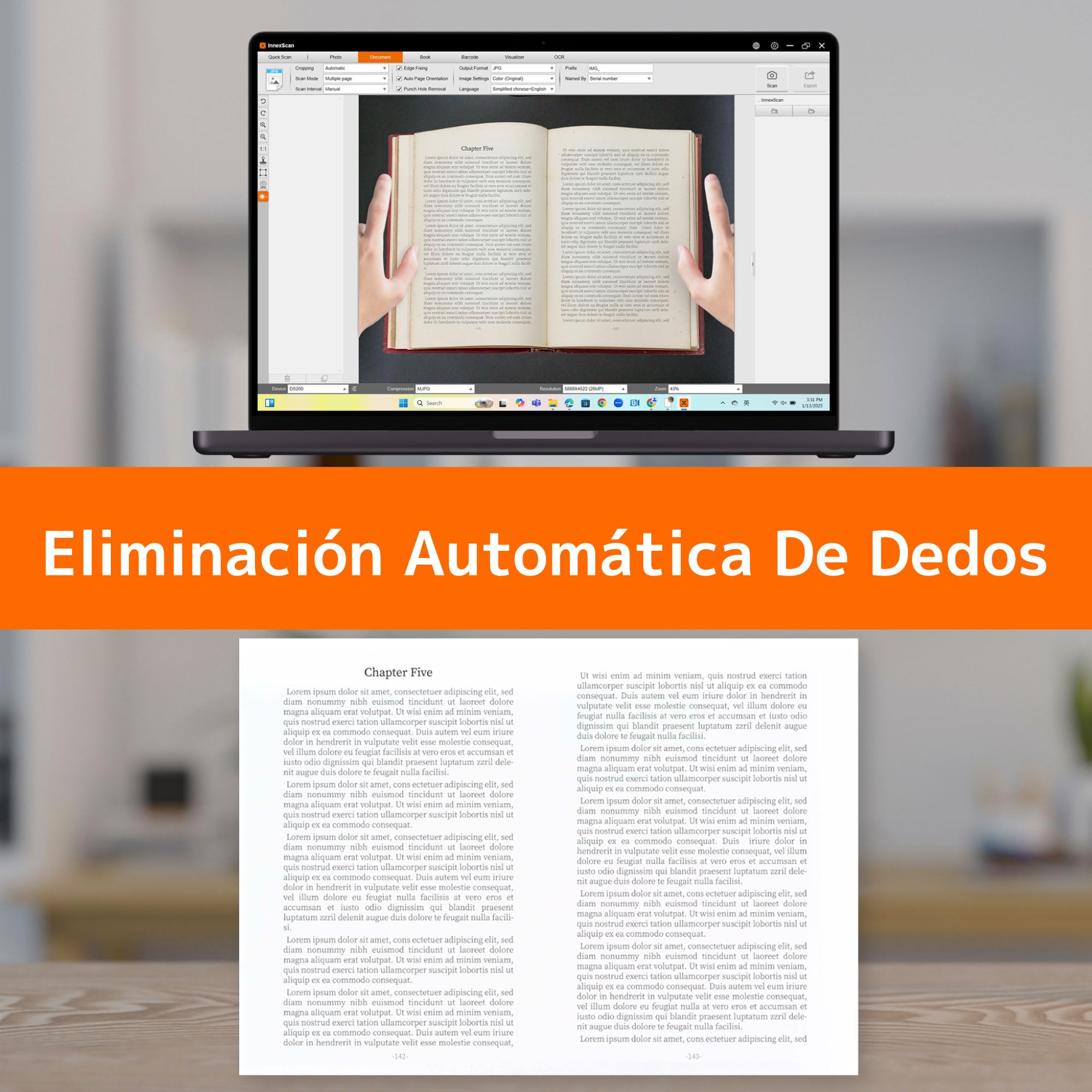 Innex DS200 - Escáner profesional USB de libros, 20.1MP, escaneo A3, OCR de más de 120 idiomas, aplanado automático, dedo eliminado, micrófono integrado