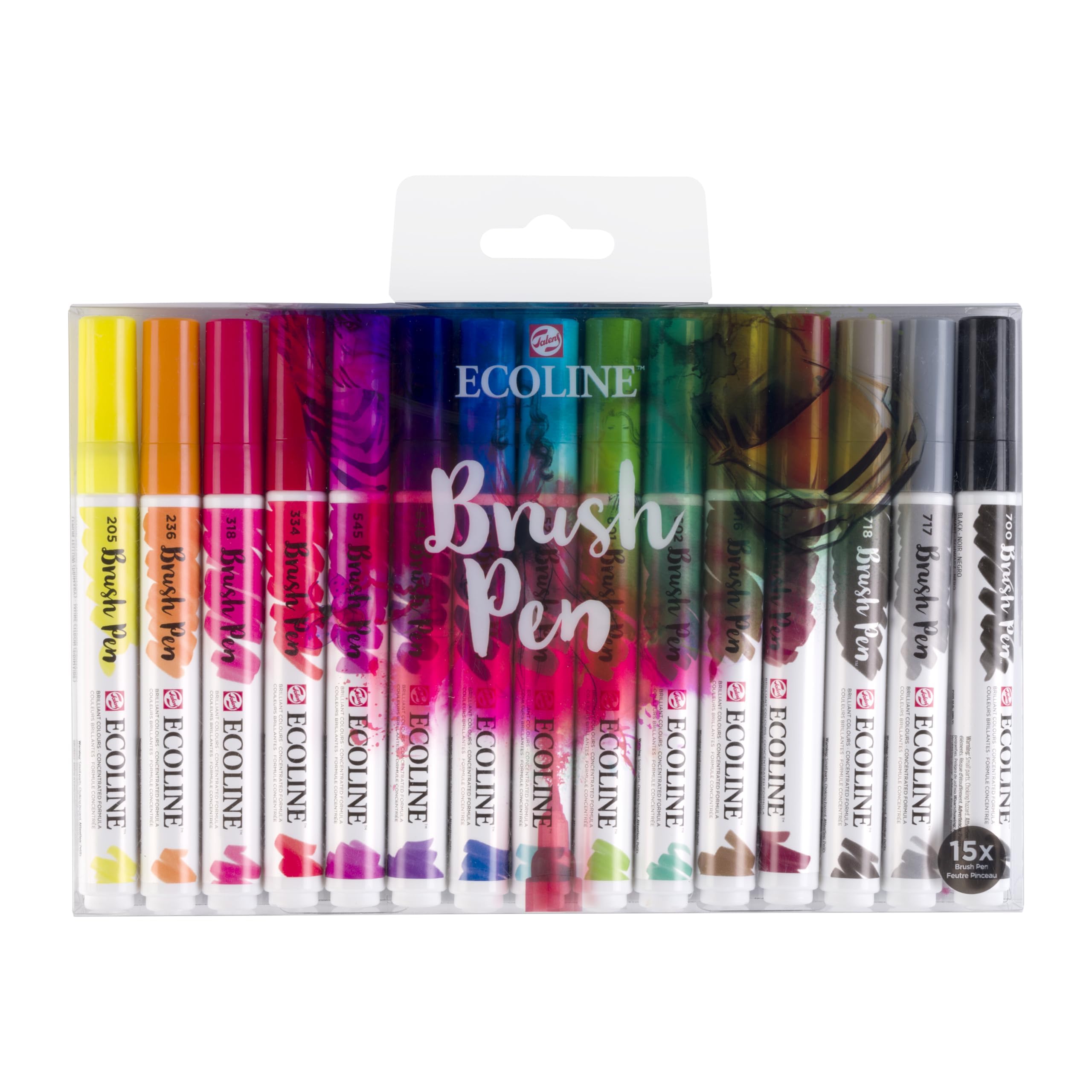Ecoline Brush Pen Set of 15 Liquid Watercolor Pens – Basic Colors | Blendable Brush Markers for Hand Lettering, Drawing, & Crafts