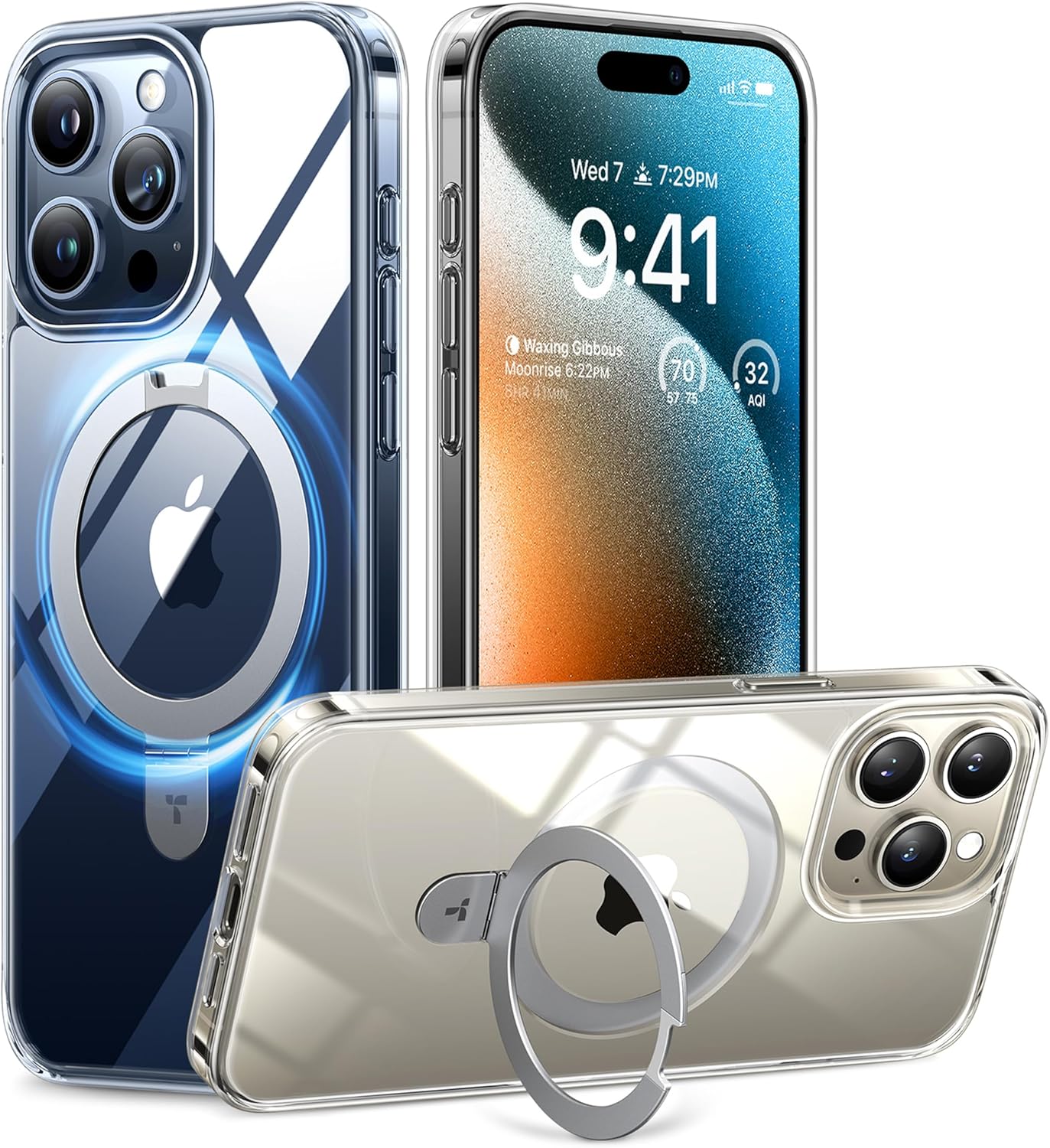 TORRAS Ultra Magnetic Ostand for iPhone 15 Pro Case [Fit for MagSafe] [Sturdy Stand & Ring Holder] Mil-Grade Shockproof Anti-Yellow Anti-Scratch Slim Protective Kickstand Case, Crystal Clear 6.1 inch Crystal Clear iPhone 15 Pro