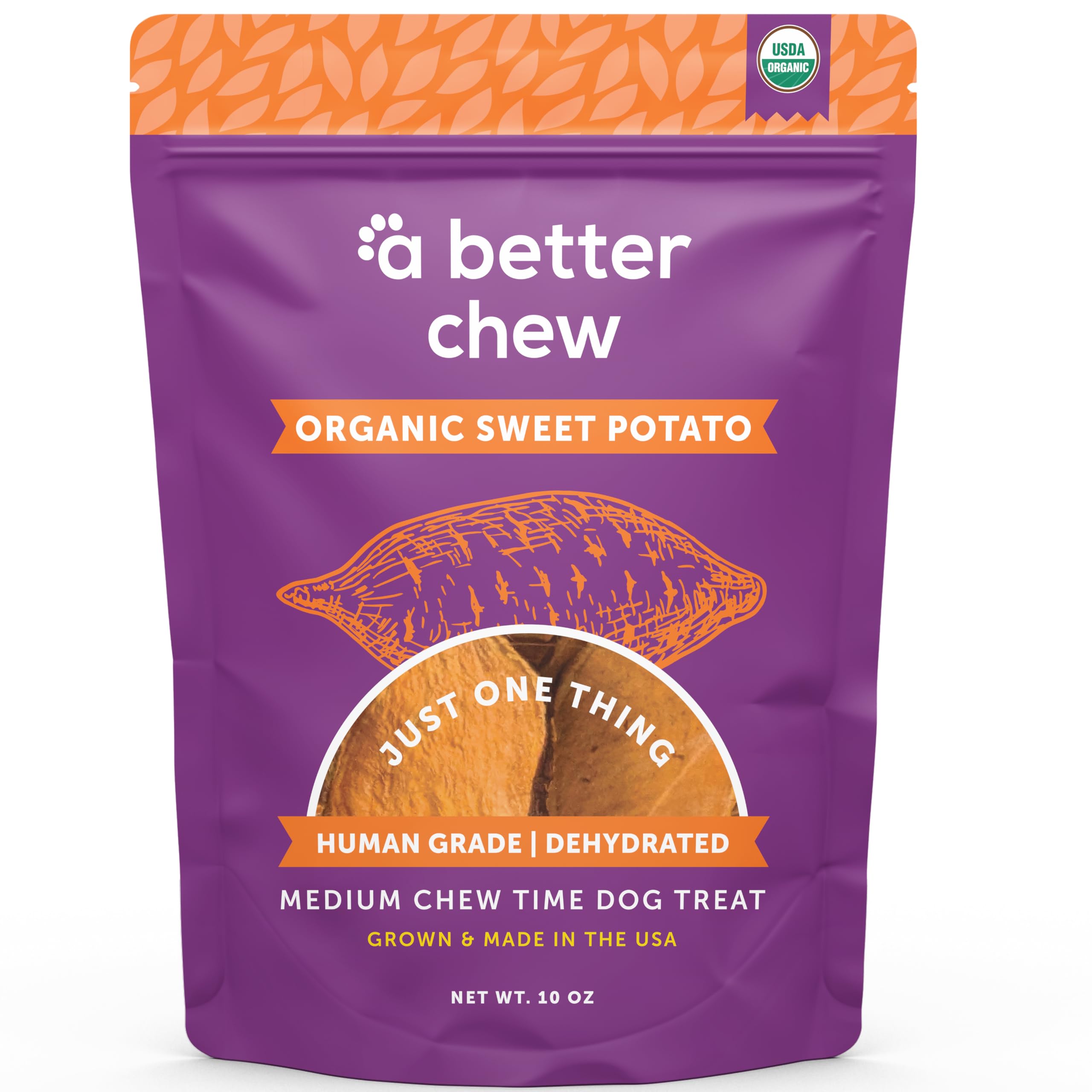 Organic Sweet Potato Dog Treats, Single Ingredient, Dehydrated | Natural, Healthy, Long Lasting Chew, Diabetic Friendly | Sourced and Made in The USA