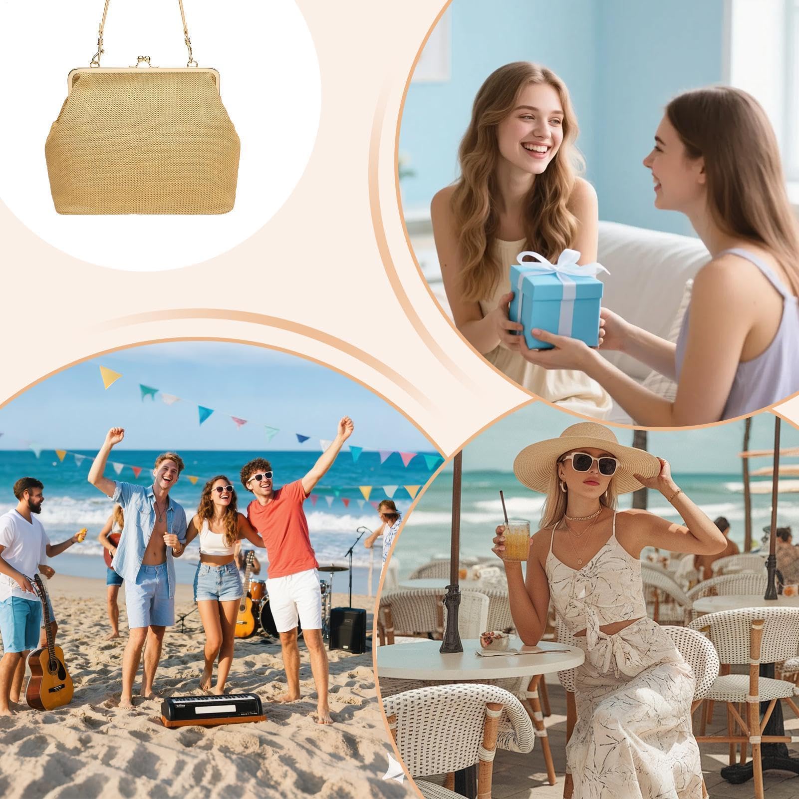 Bolsa de paja para mujer, cierre de cierre de beso, estilo vintage, bolsa de playa trenzada, para verano, primavera, vacaciones, trabajo, universidad, noche, compras, compras, mercado, gimnasio