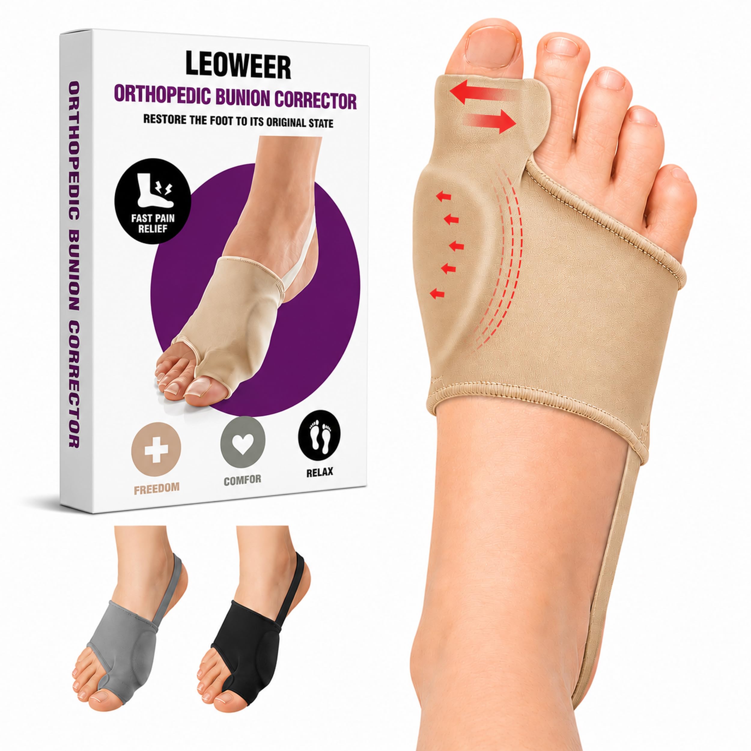 Photo 1 of LEOWEER Bunion Corrector Sleeve - Beige, Size M