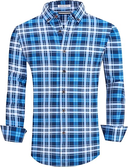 Alex Vando Mens Button Down Shirts Wrinkle Free 4-Way Stretch Print Business Casual Shirt