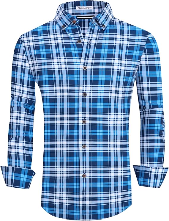 Alex Vando Mens Button Down Shirts Wrinkle Free 4-Way Stretch Print Business Casual Shirt