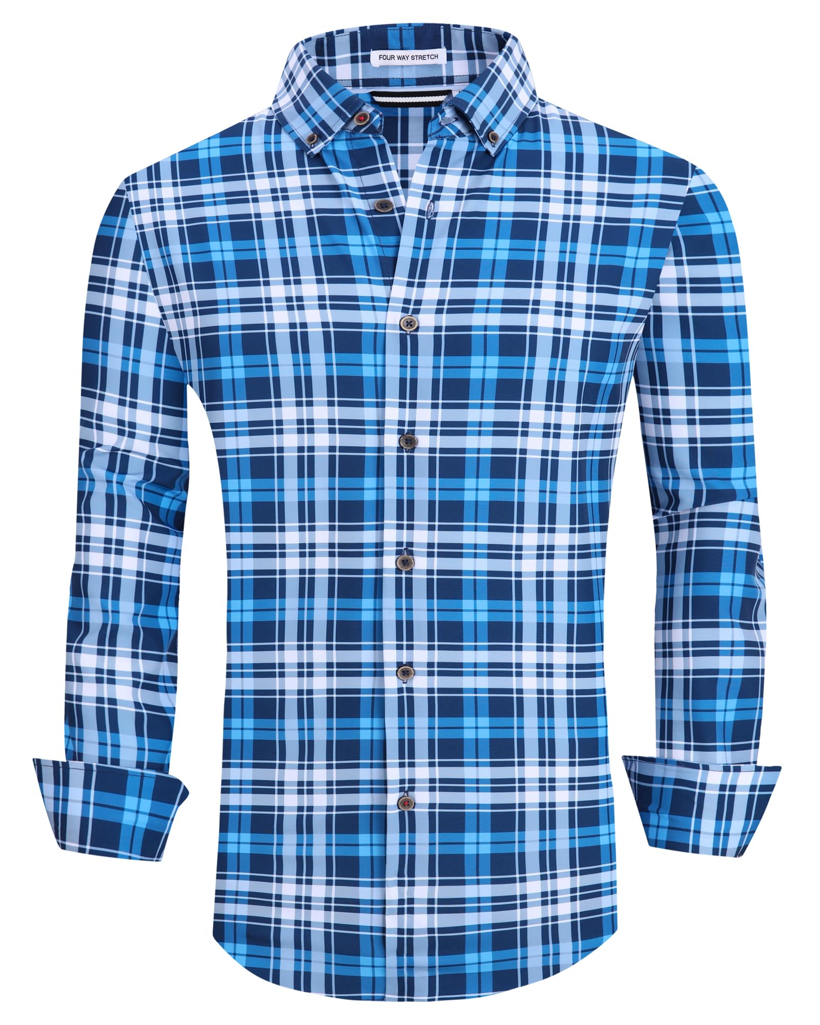 Alex Vando Mens Button Down Shirts Wrinkle Free 4-Way Stretch Print Business Casual Shirt