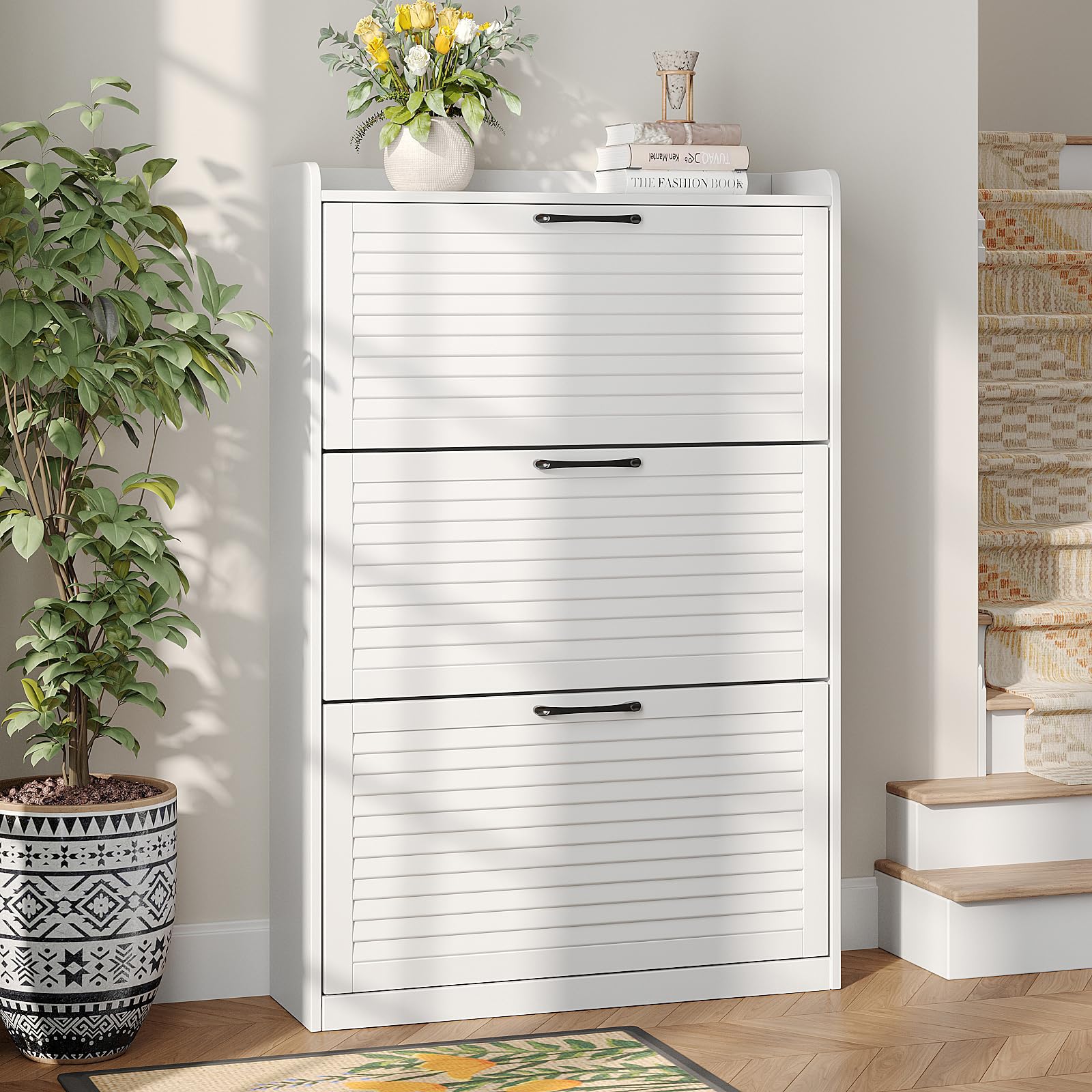 Amazon.com: Maupvit Shoe Storage Cabinet with 3 Flip Louvered