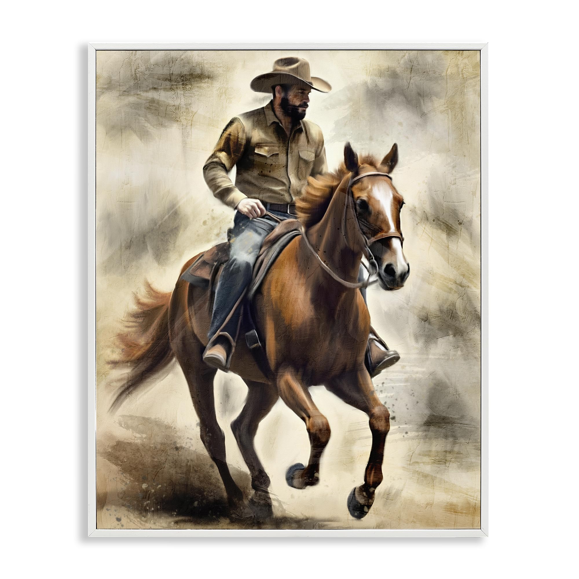 Stupell Industries Coastal White (Textured) 'Gallop Horse & Cowboy', Framed Giclee Art, White, 11 X 14 Inches, Easy To Hang And Sturdy, Made In Usa, By Kim Allen