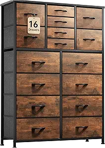 YITAHOME 16 Drawer Fabric Dresser, Rustic Brown