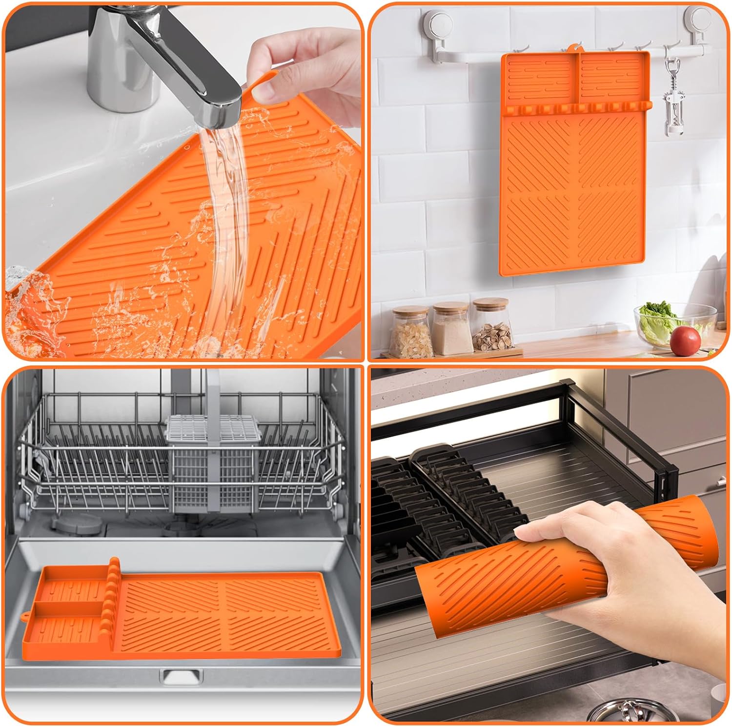 Silicone Griddle Tools Mat for Blackstone, Griddle Accessories Side Shelf Mat Grill Pad for Outdoor Grill Kitchen Counter Spatula Silicone Mat with Drip Pad (Orange)