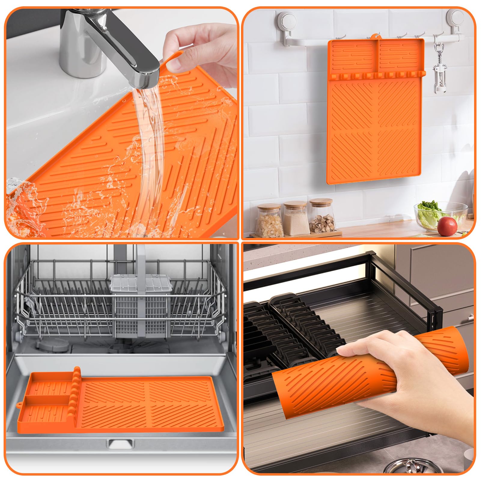 Silicone Griddle Tools Mat for Blackstone, Griddle Accessories Side Shelf Mat Grill Pad for Outdoor Grill Kitchen Counter Spatula Silicone Mat with Drip Pad Counter (Orange) - 5