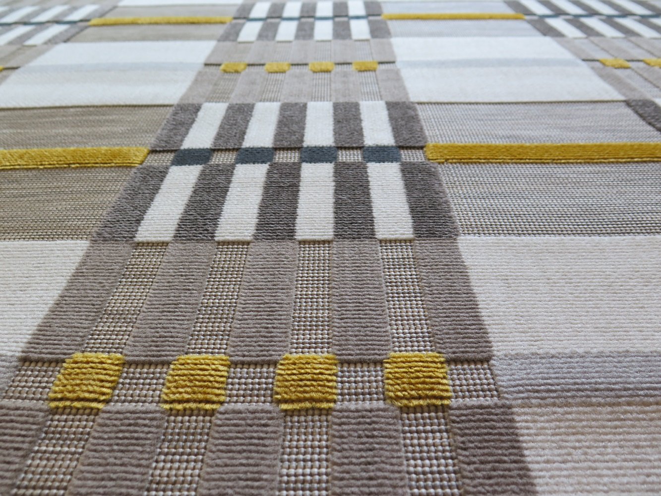 ASPECT Golden Cascade Tapis à Carreaux géométriques/Rayures (Moutarde/Gris/crème/Beige, 120 x 170 cm)