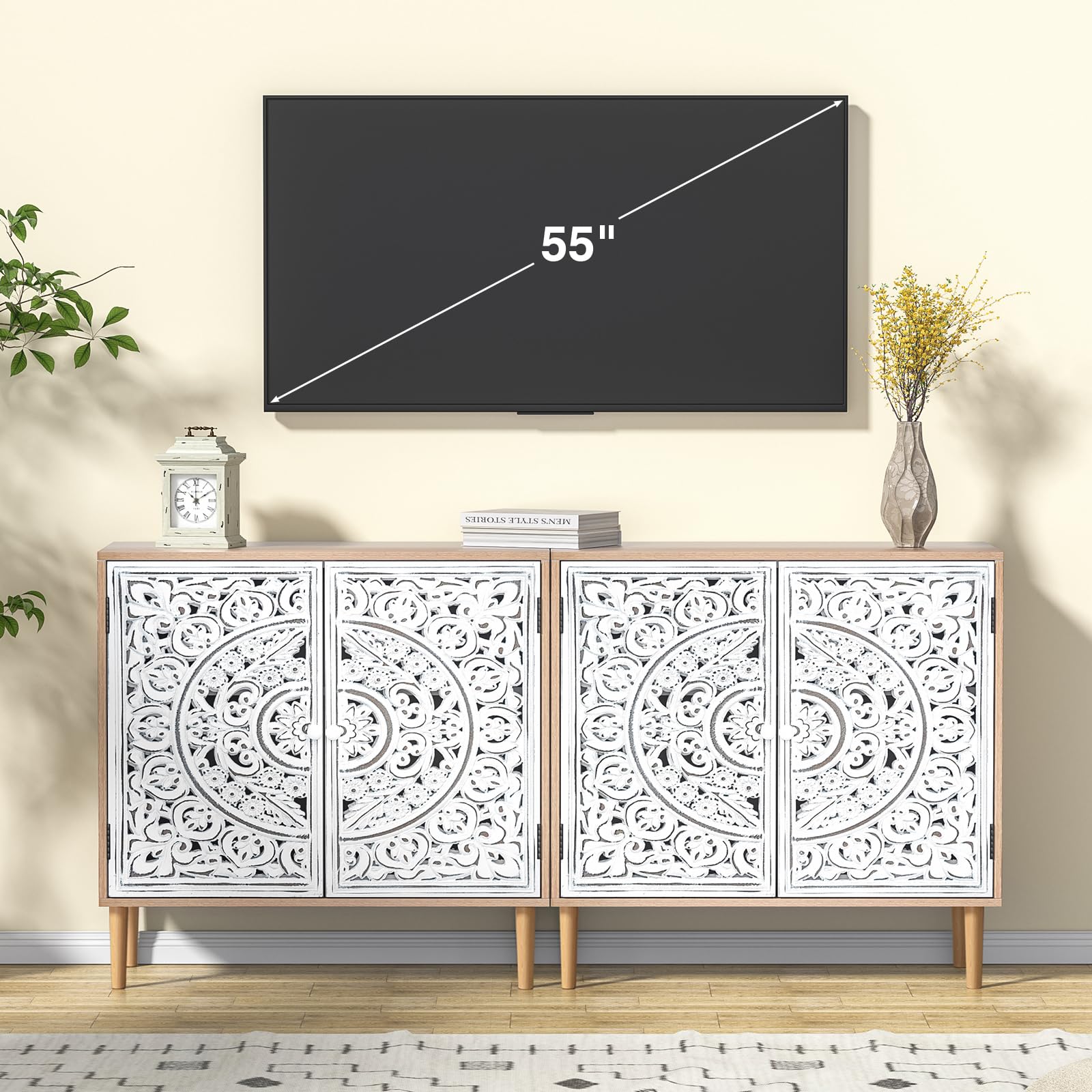 Aparador de 2 Puertas, Aparador de Cocina Salón Moderno con Ajustable Estante, para Comedor Pasillo, Armario de Almacenamiento Madera