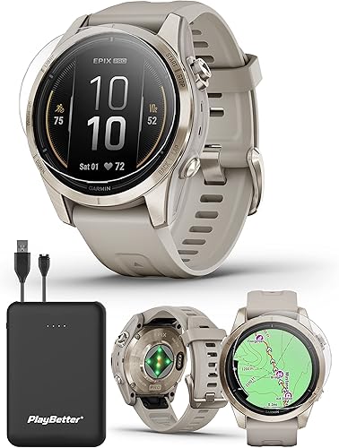 Garmin epix Pro (Gen 2) Sapphire (oro suavearena clara) Reloj GPS para exteriores 1.654 in con pantalla AMOLED y linterna integrada Paquete de