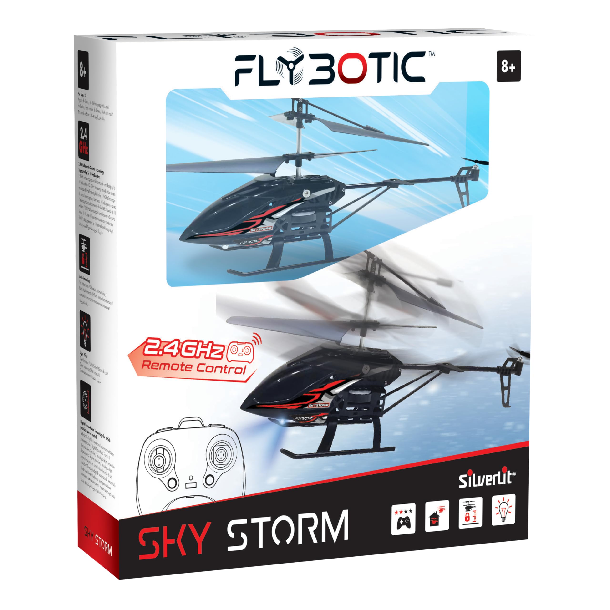 Flybotic Sky Storm Hélicoptère Radiocommandé 3 Canaux Gyroscope Rotor Coaxial Vol Stationnaire Effets Lumineux Batterie Incluse Jouet RC Enfant 8 Ans