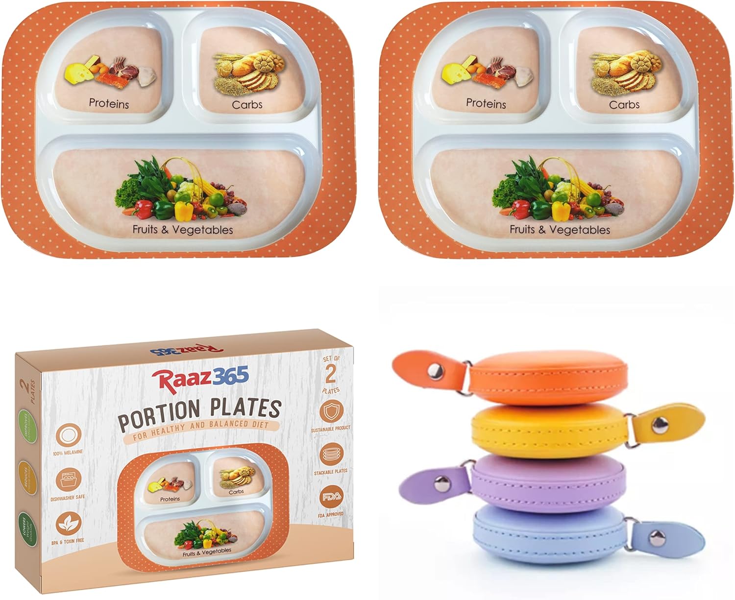 Raaz365 Portion Control Plates for Balanced Diet, Set of 2 Plates, Diet