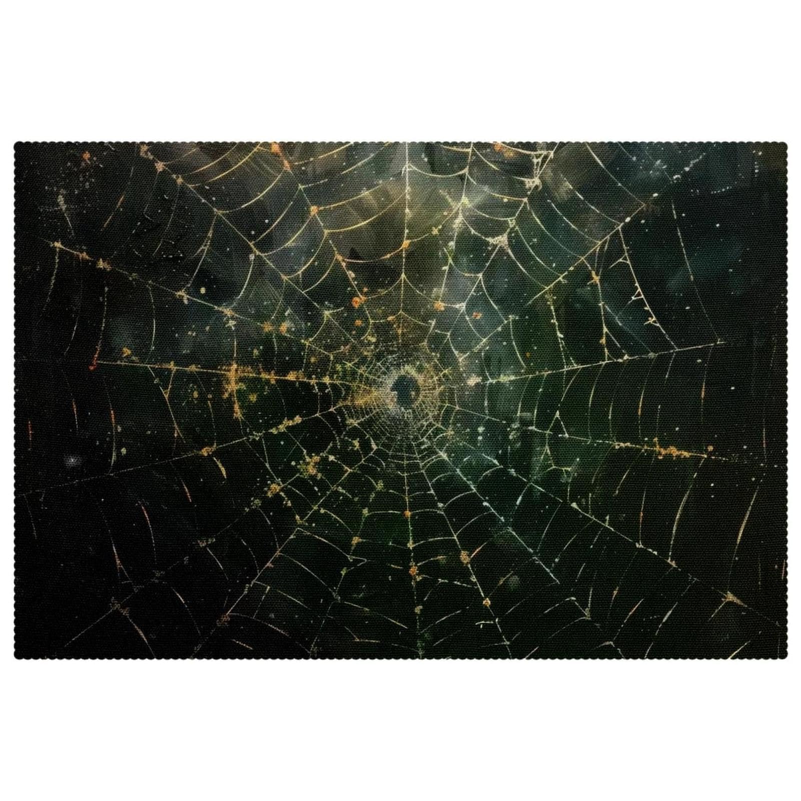 Set de table anti rayure et chaleur 6 pièces style grunge toile d'araignée noir