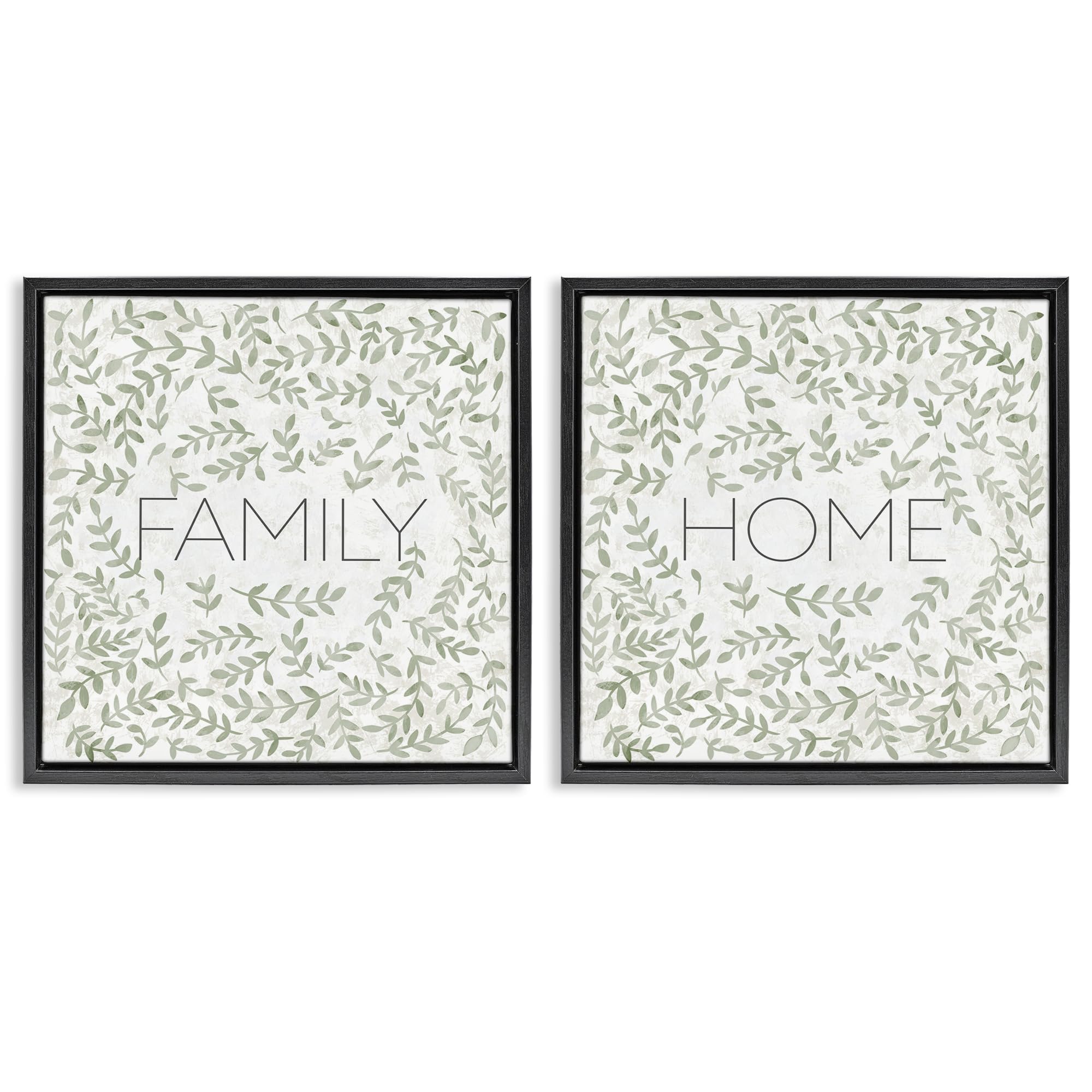Stupell Industries Family Home Typography Ivy Curved Ivy Sprigs Family Phrases, 17 X 17 Inch Canvas In Floater Frame Set