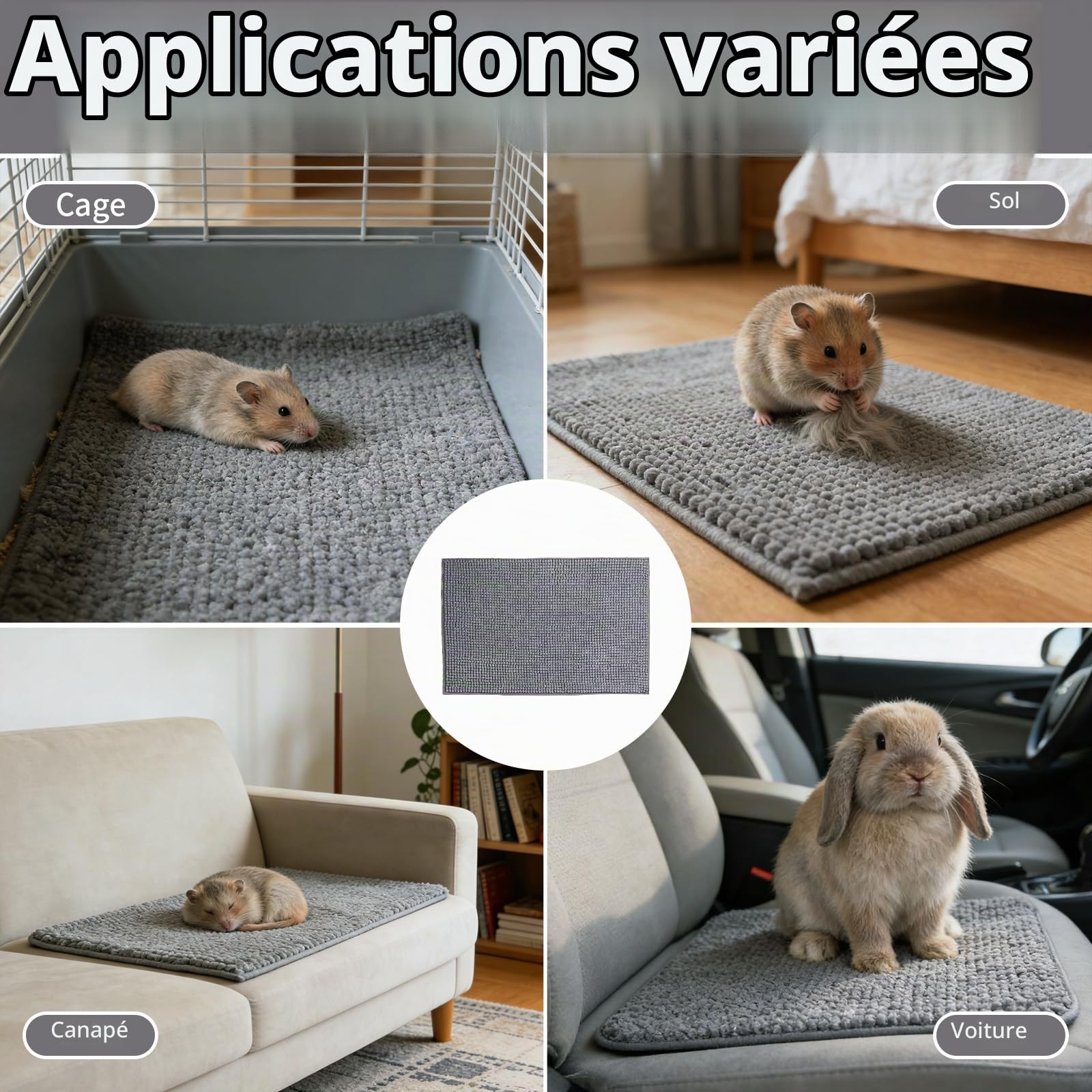 Guinea Pig Cage Liner: 2 Pièces 60x40cm Tapis de Cage pour Cochon d'Inde Imperméable Lavable Réutilisable Absorbant Antidérapant Convient aux Cochons d'Inde, Lapins, Hamsters Gris