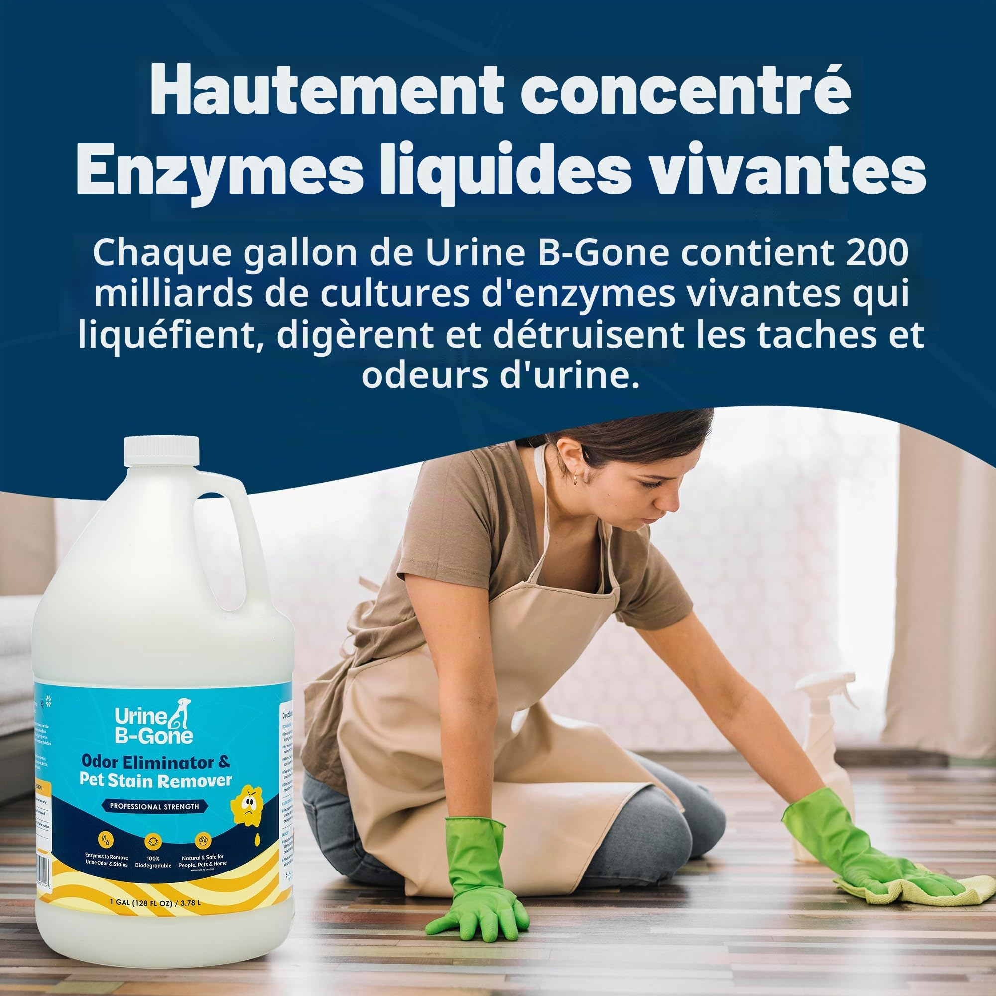 KINZUA ENVIRONMENTAL Urine B-Gone, Professional Enzyme Odor Eliminator & Pet Stain Remover, Human, Cat & Dog Urine Cleaner, Effective on Laundry, Carpets & More (3.79Liter (Pack of 1), Original)