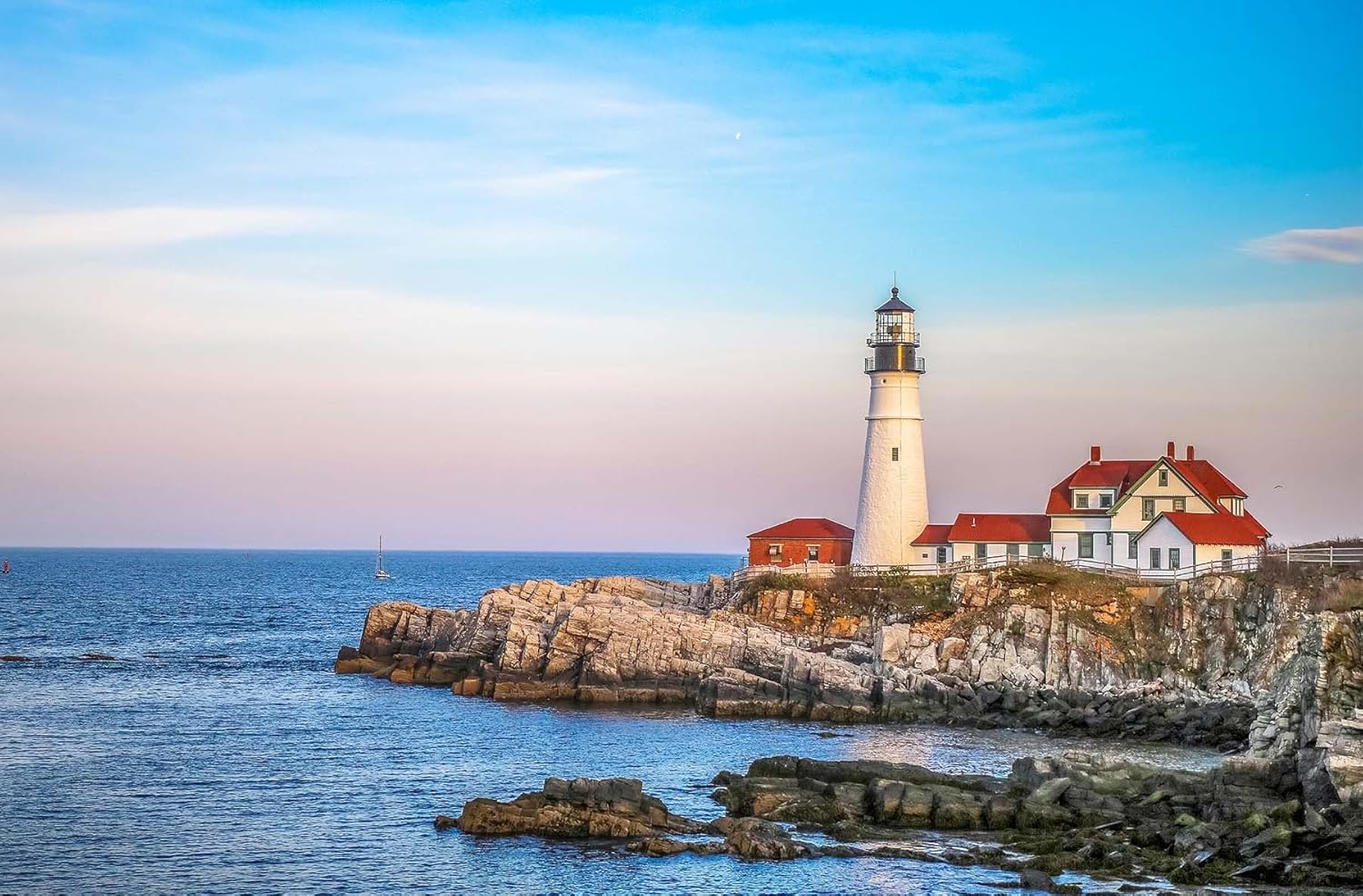 Portland Head Lighthouse Fabric Panel, OCE-039, Panel Size is 27” X 17.75”, Quality Quilting Cotton