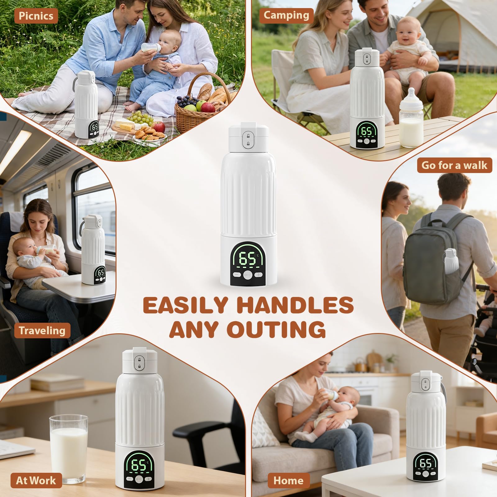 Scaldabiberon Portatile,Scaldabiberon Portatile Senza Fili per Latte Materno 500 ml,Riscaldamento Rapido e Controllo Preciso della Temperatura,Scaldalatte con Batteria e Caricabatterie