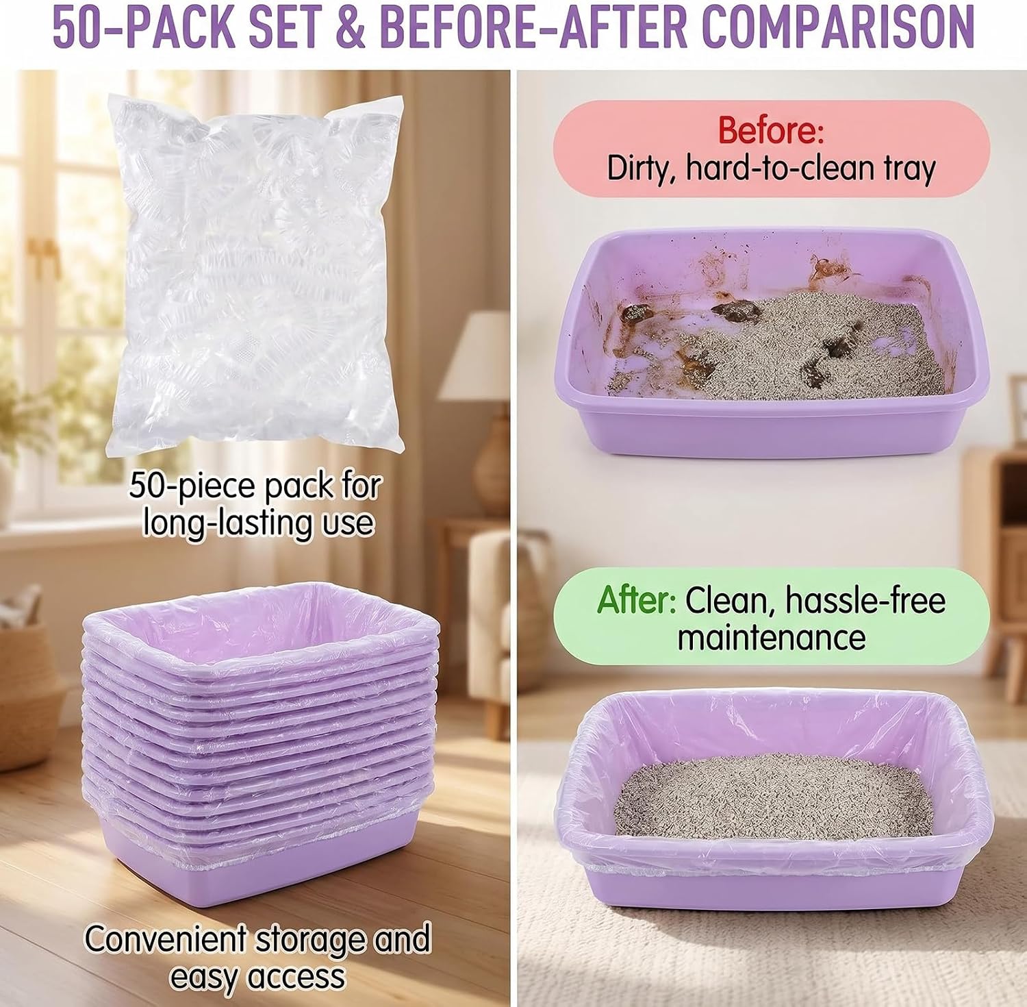 50 Pcs Disposable Plastic Cage Liners Elastic Pocket Mouth image 5