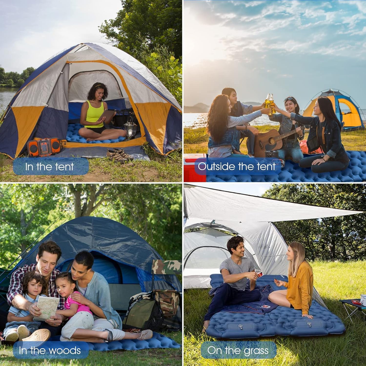 HiiPeak Esterilla portátil Inflable con Almohada y Bomba de pie, Colchoneta Camping de Dormir para Senderismo Ultraligero en Azul para Camping, Viajes y Senderismo