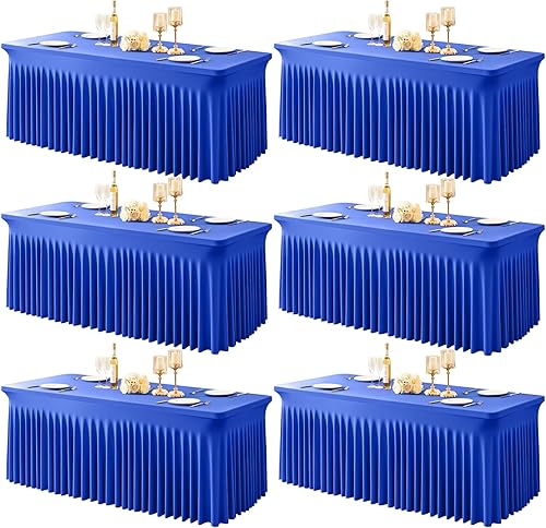 Vista 73 de Paquete de 6 manteles negros para mesas rectangulares de 6 pies, fundas de mesa de elastano elásticas resistentes a las arrugas con falda