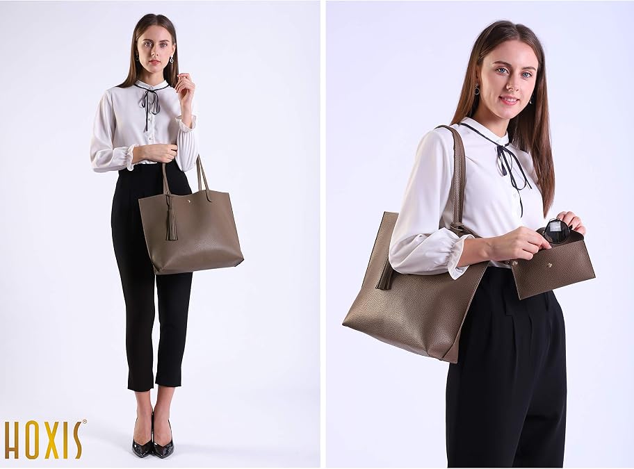 Minimalist Clean Cut Pebbled Faux Leather Tote Womens Shoulder Handbag
