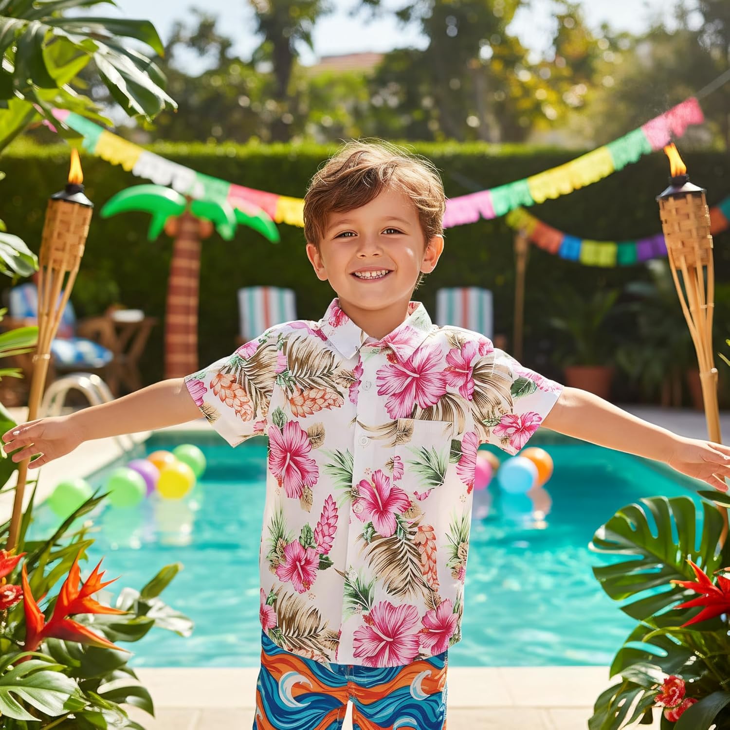 OCHENTA Boys' Hawaiian Button Down Shirt - Short Sleeve Tropical Floral Aloha Beach Tops (2T-14 Years) - Image 4