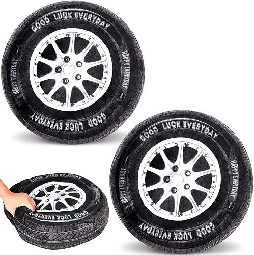Meooeck 2 Piezas Almohadas de Felpa de Rueda de Simulación 3D de 15.7 Pulgadas Neumático de Coche Almohada de Neumático Grande Suave y Gruesa