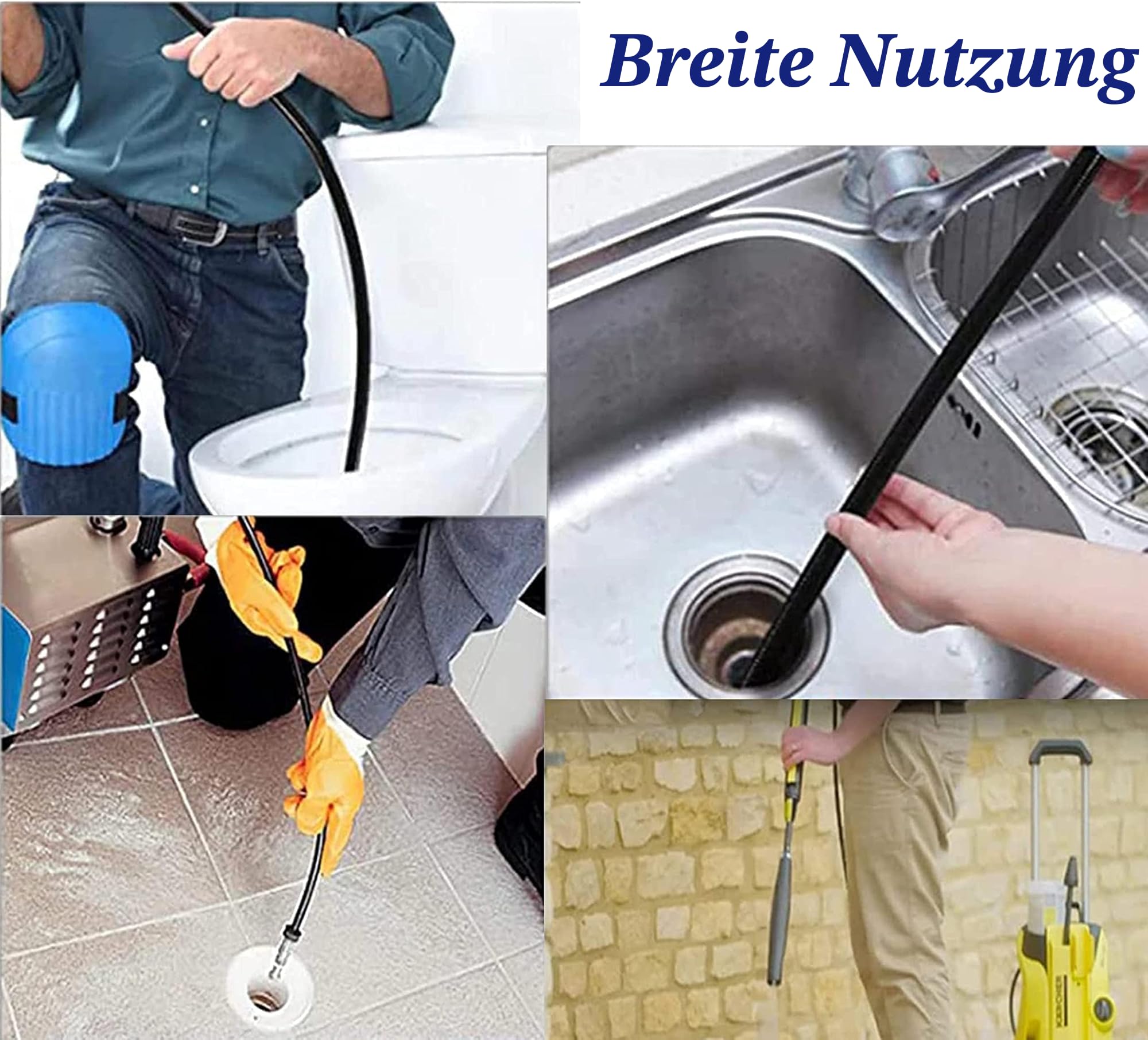 Rohrreinigungsschlauch 20 M, mit 5 Adapter 180bar 60°C Rohrreinigungsset für Kärcher K2-K7, Lavor, Interpump, Bosch Hochdruckreiniger, Rohrreinigungsset für Hochdruckreiniger