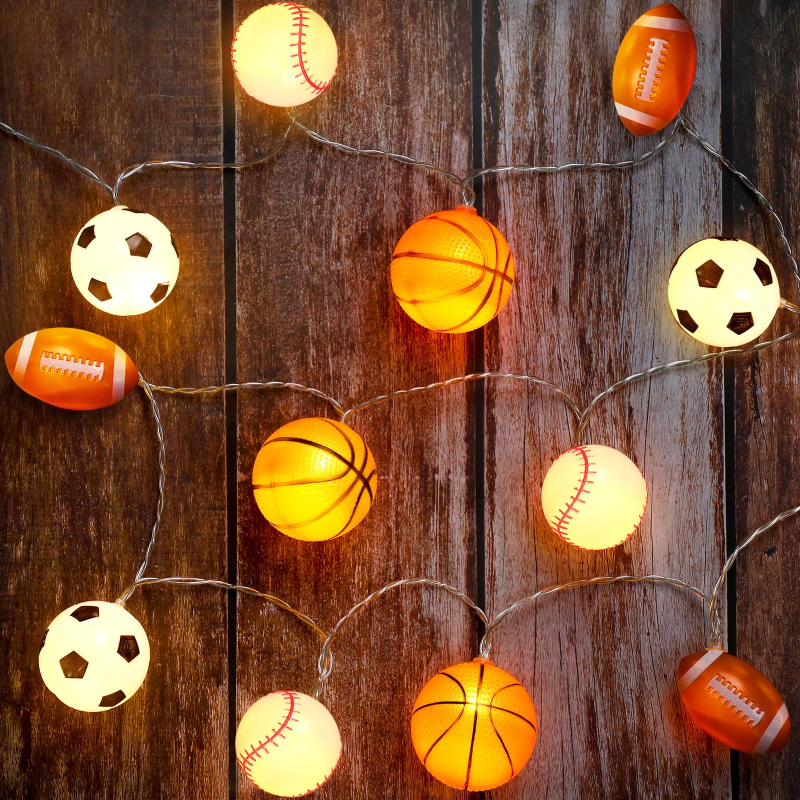 Bencailor 9.84 ft Sport Ball Theme Room Decor String Lights Baseball Basketball Football Soccer String LED Light up Decorations Battery Operated for