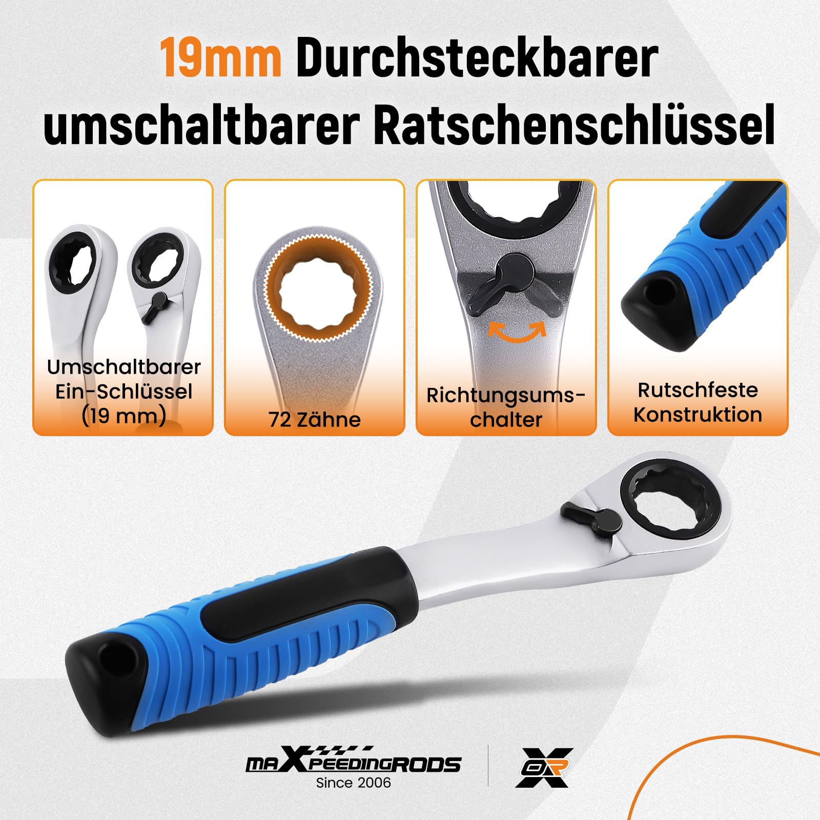 maXpeedingrods 17-tlg Durchsteck Steckschlüssel Satz mit Ratsche CRV 10-24mm für Mechaniker Werkstatt, Umschaltknarre Durchgangs Steckschlüsselsatz 1/2 Zoll und 3/8 Zoll
