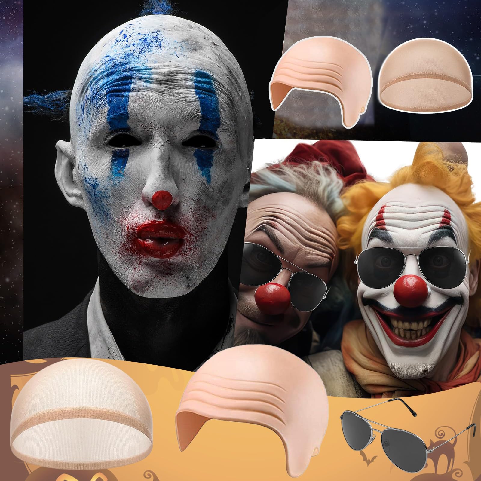 KAZGVN Pitbull Costume, Halloween Costumes, 3 PCS Adult Bald Caps Set including Hair Nets and Sunglasses - Image 4