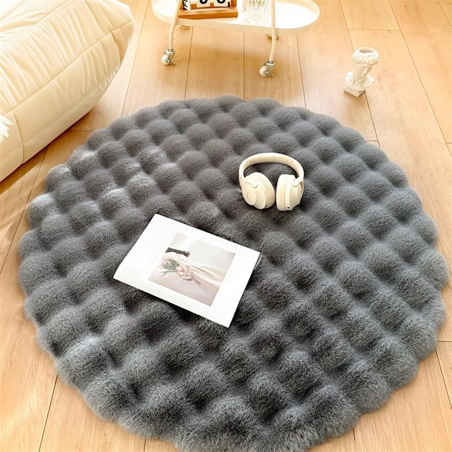 Bedroom Rug Soft Plush Fluffy Round Rug Modern Style Area Rug Living Room Coffee Table Sofa Rugs Grey 3 Feet