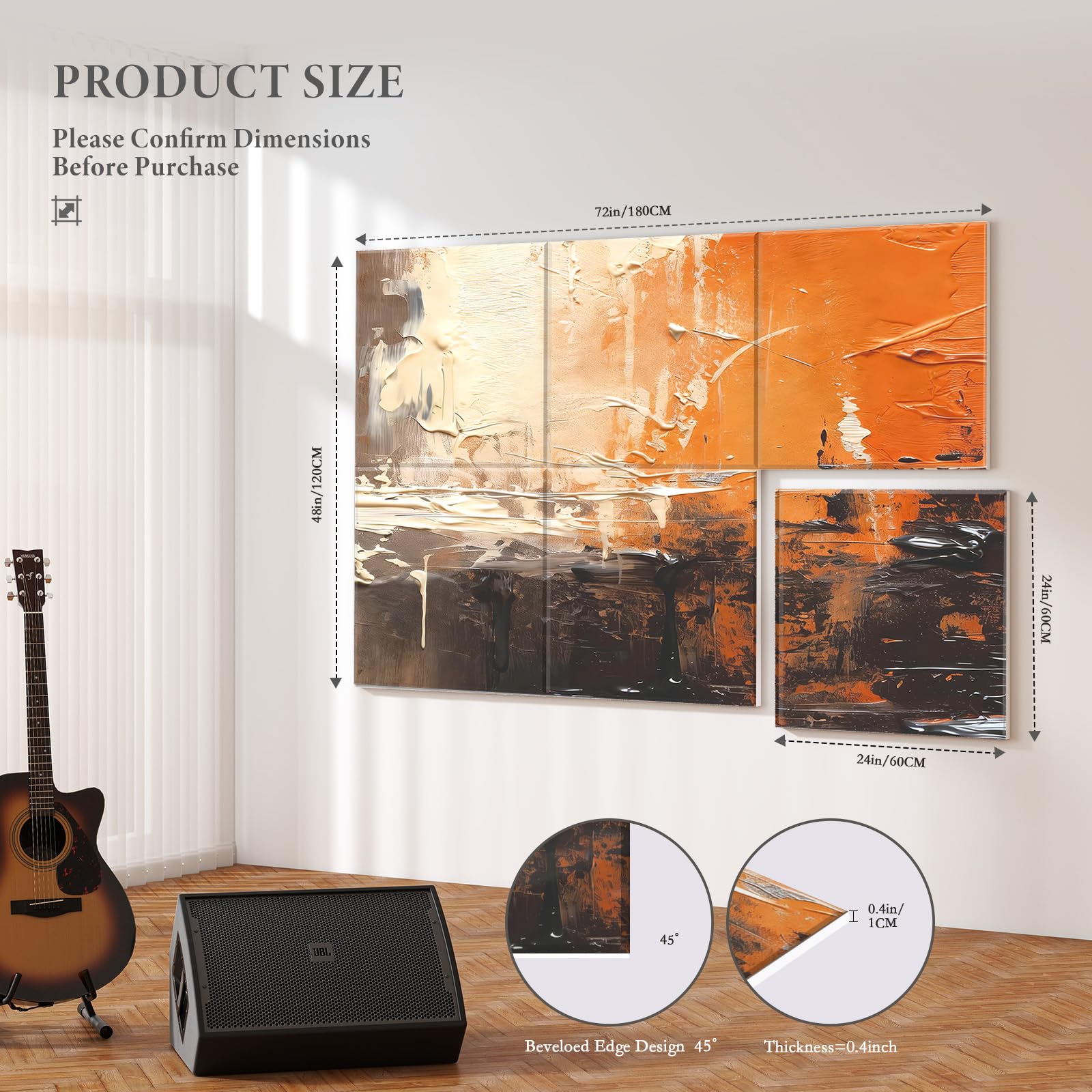 JBER Paneles acústicos de arte, paquete de 6 pinturas de pared grandes autoadhesivas para decoración de pared, paneles de absorción de sonido para estudio de grabación, sala de estar, baño, 180 x 120