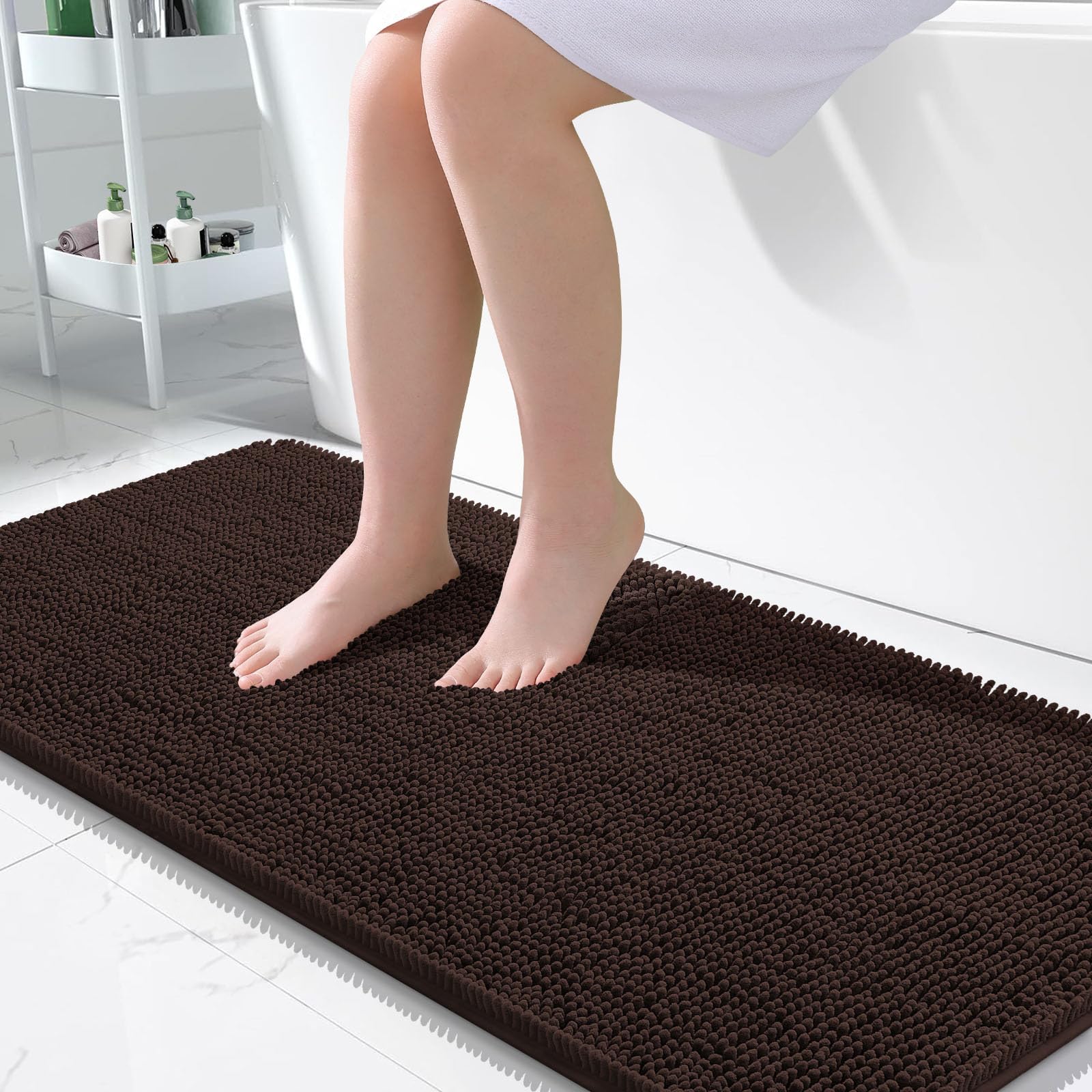 OLANLY Large Bathroom Rugs 50x30, Extra Soft Absorbent Chenille Bath Rugs | Brown, Quick-Drying Rubber Backing, Machine Washable Bath Mat for Bathroom Floor, Tub and Shower, Home Decor Accessories